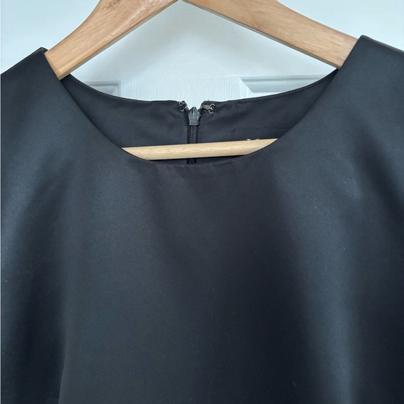 J. Crew Collection with Custom MARABOU FEATHER TRIM Black Duchesse Satin Dress - Picture 6 of 14